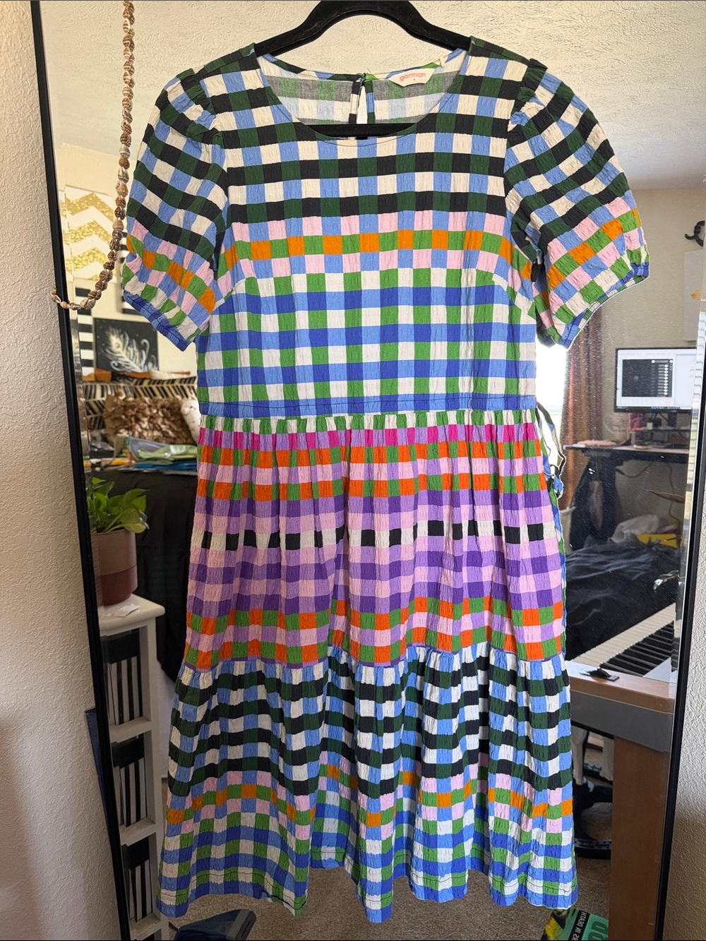 gorman Multicolor Check Midi Dress in Black, Blue, Green, Purple, Orange